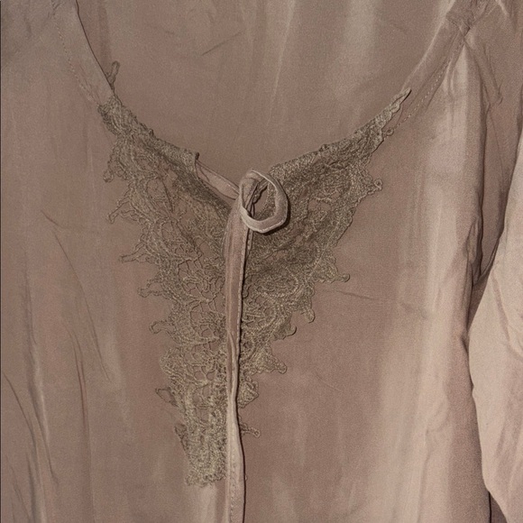 Temu Tops - Elegant Lace Trim Blouse - Tan